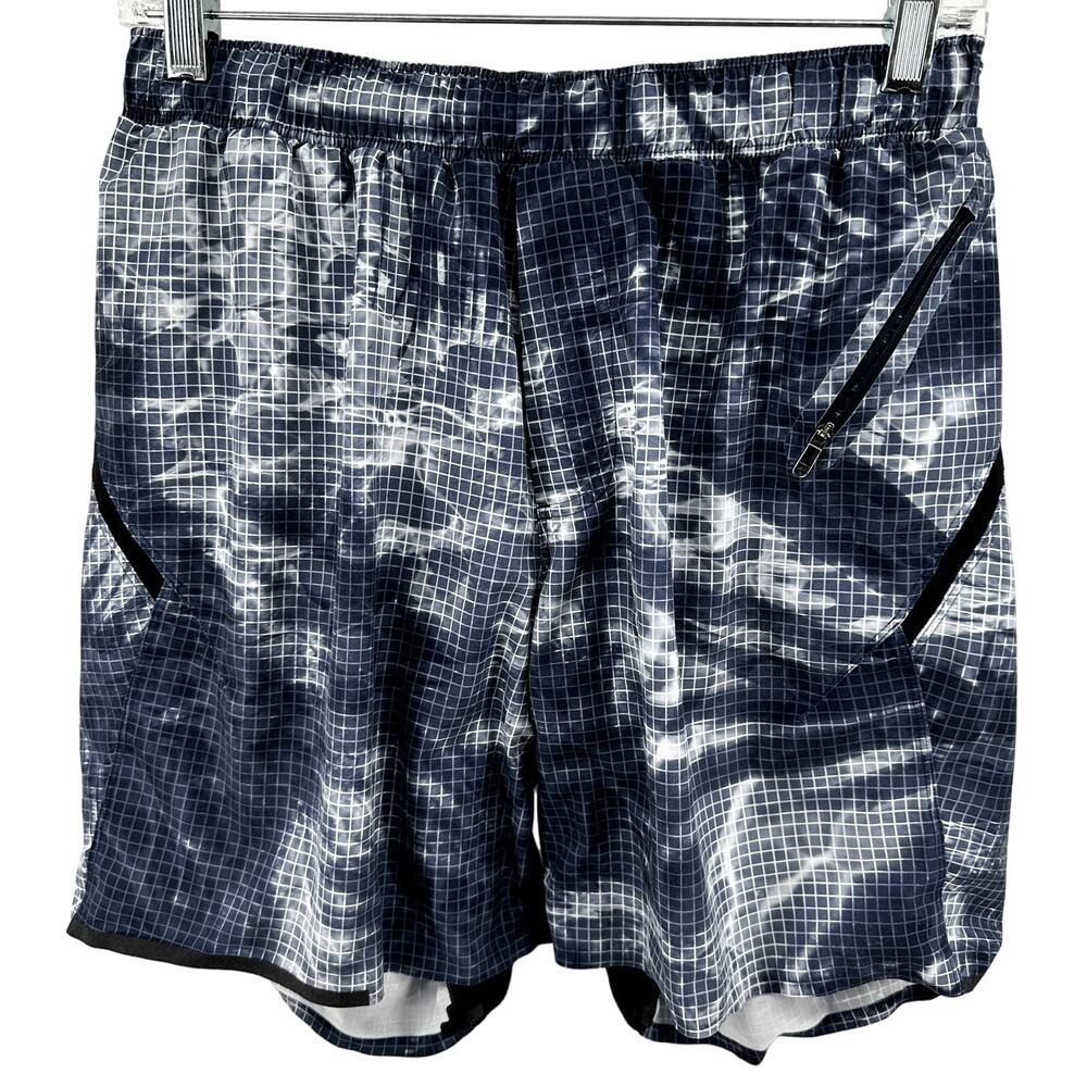 Lululemon Surge Shorts Elastic Waistband Zip Pockets Checkered Tie Dye Ink M